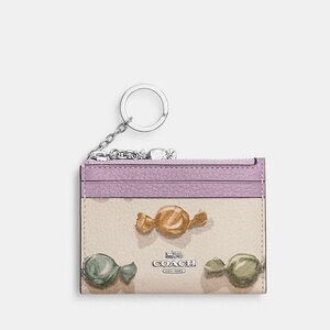 Coach Mini Skinny ID Card Case in Candy Print & Charm Refined Pebble Leather NWT